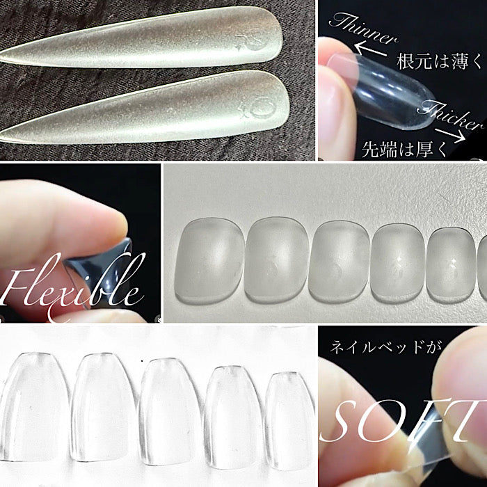 Trial set * 4 popular types of shape memory nail tips [10 pieces each] Gel material * Clear tips + installation tape [48 pieces]