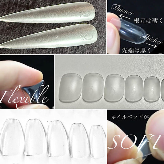 Trial set * 4 popular types of shape memory nail tips [10 pieces each] Gel material * Clear tips + installation tape [48 pieces]